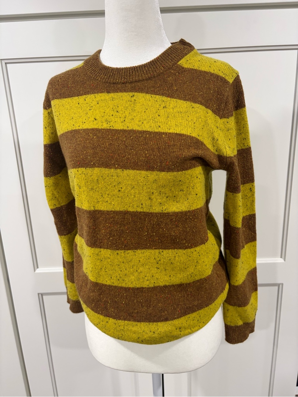 J. Crew Striped Crewneck Sweater in Mustard Yellow and Brown